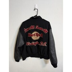 Hard Rock Cafe Washington DC 90s Leather Wool Jacket Mens XL Love All Serve All